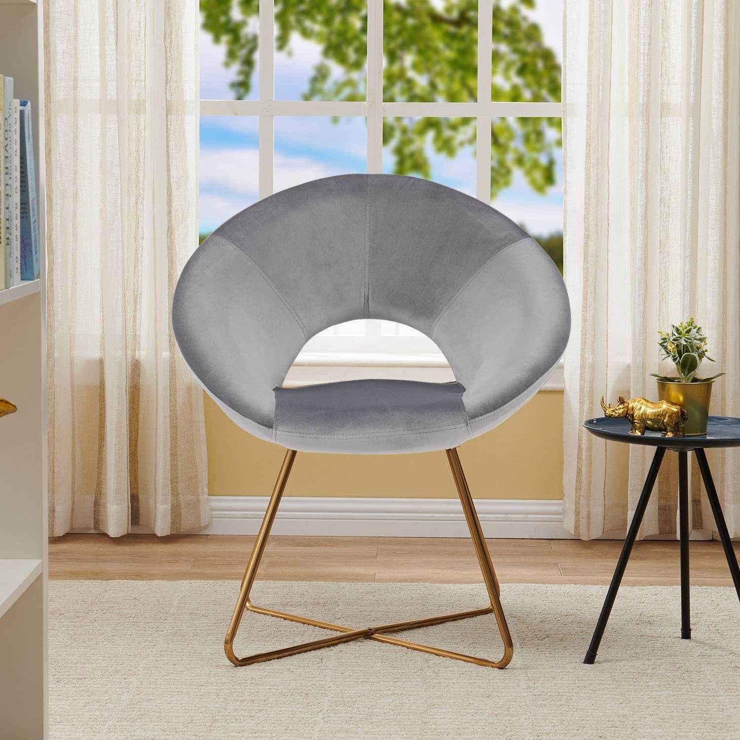 Modern Velvet Accent Chair with Gold Frame - Comfy Lounge Seat - Estalios