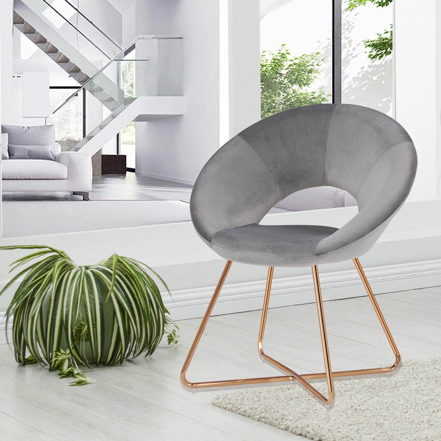 Modern Velvet Accent Chair with Gold Frame - Comfy Lounge Seat - Estalios
