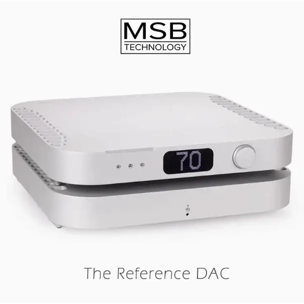 Silver two-tiered Modular R2R Reference DAC with discrete power supply showcasing audio excellence