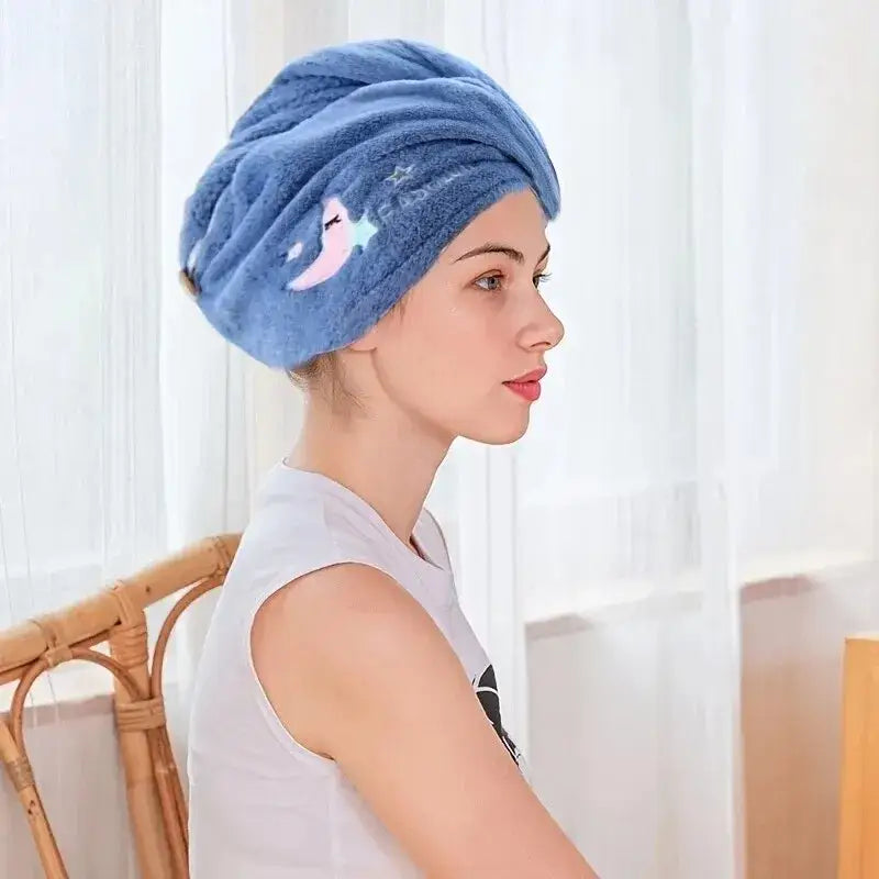 Blue Moon & Star hair towel for quickly drying hair in style. Perfect star hair towels!