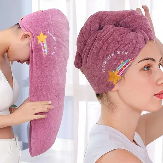 Pink Moon & Star Hair Towel with star design for quick hair drying