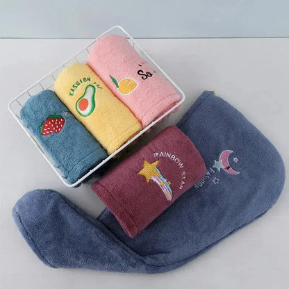 Colorful Moon & Star hair towels quickly dry hair with fun embroidery designs