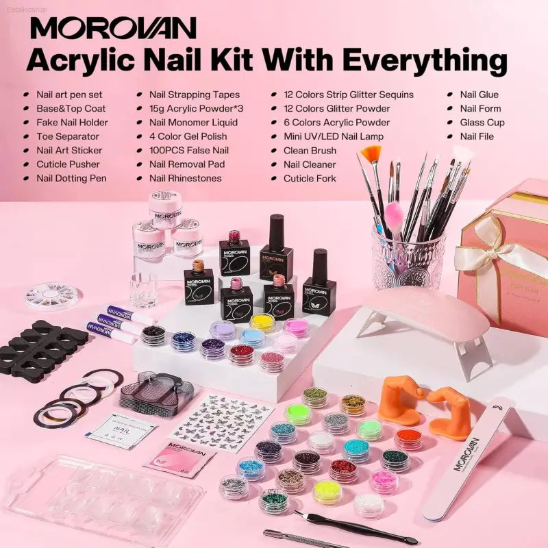 Ultimate Morovan Acrylic Nail Kit with UV Lamp - Achieve Salon-Quality Nails at Home!