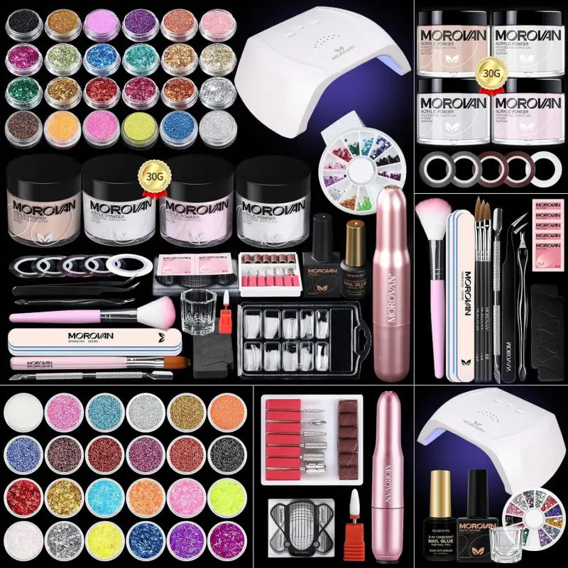Morovan Professional Acrylic Nail Kit - Complete DIY Glitter Nail Extension Set for Beginners
