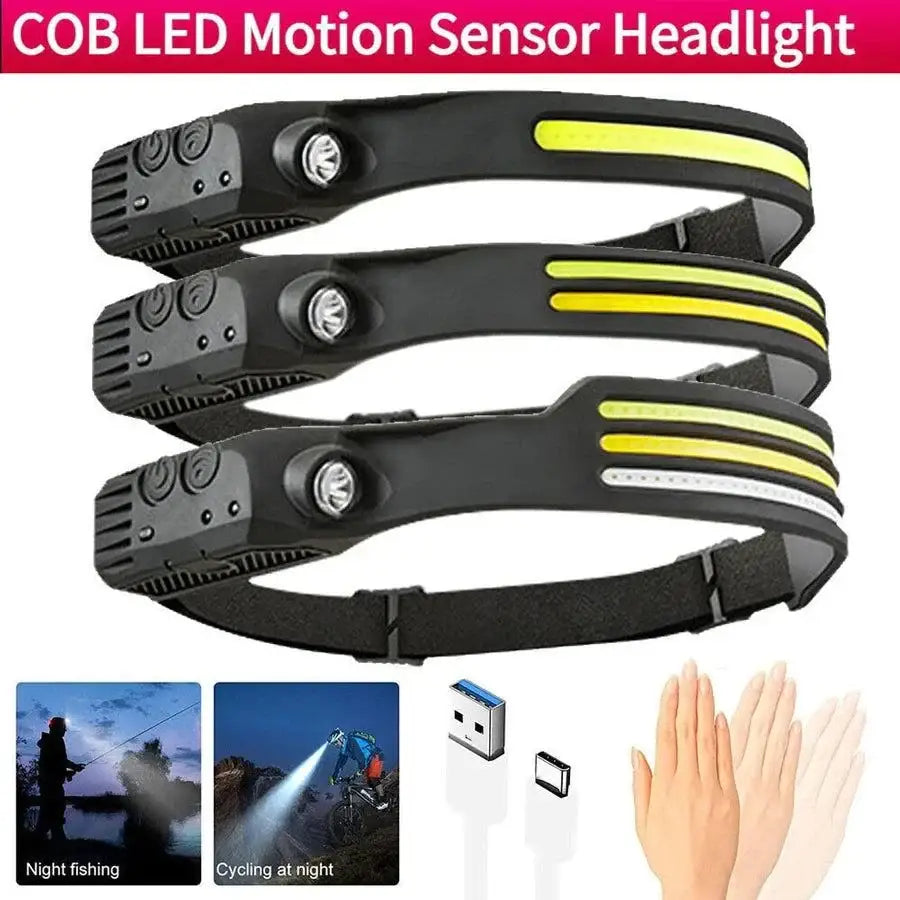 COB LED motion sensor headlamp ideal for camping and outdoor adventures