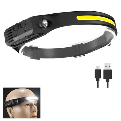 Rechargeable LED Sensor Headlamp for camping, perfect camping search light for hands-free use