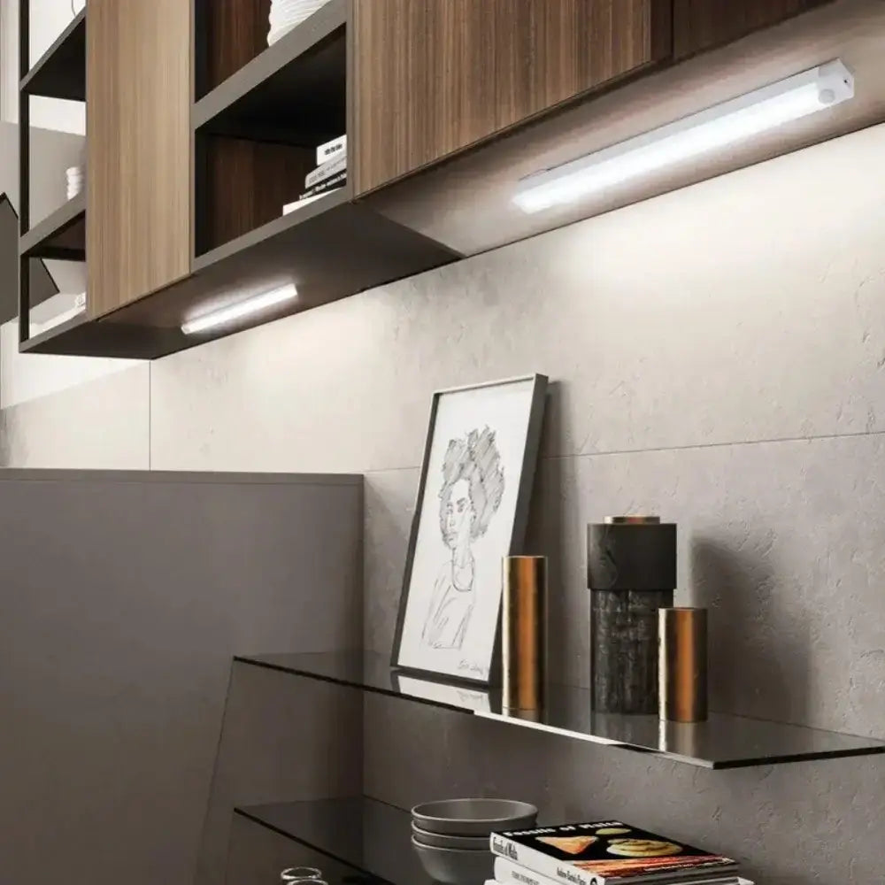 Motion sensor LED light bar for under-cabinet lighting in low-light areas