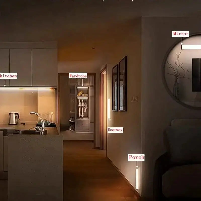 Warmly lit interior showcasing a Motion Sensor LED Light Bar for Low Light settings