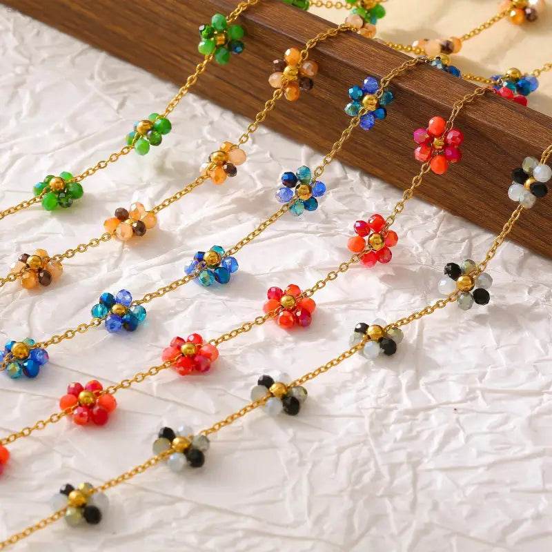 Colorful beaded flower chain.