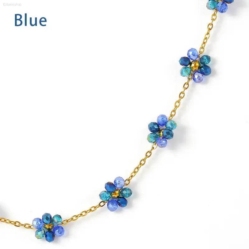 Blue beaded flower chain.