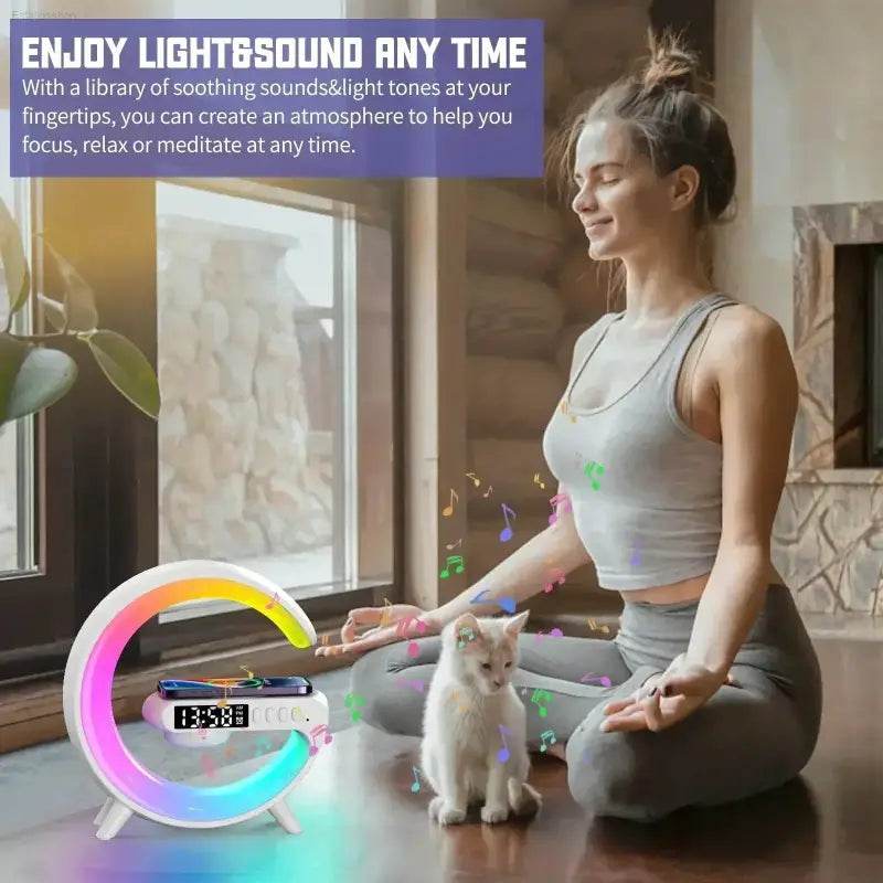 Multifunction 4 In 1 Wireless Charger Pad Stand Speaker RGB Night Light - Estalios