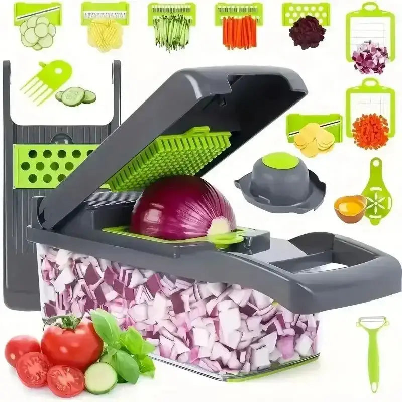 Multifunctional Vegetable Chopper with interchangeable blades for easy chopper grate food prep