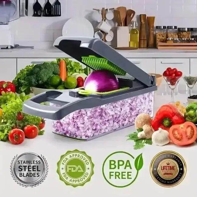 Multifunctional Vegetable Chopper with Interchangeable Blades for Effortless Meal Prep - Estalios
