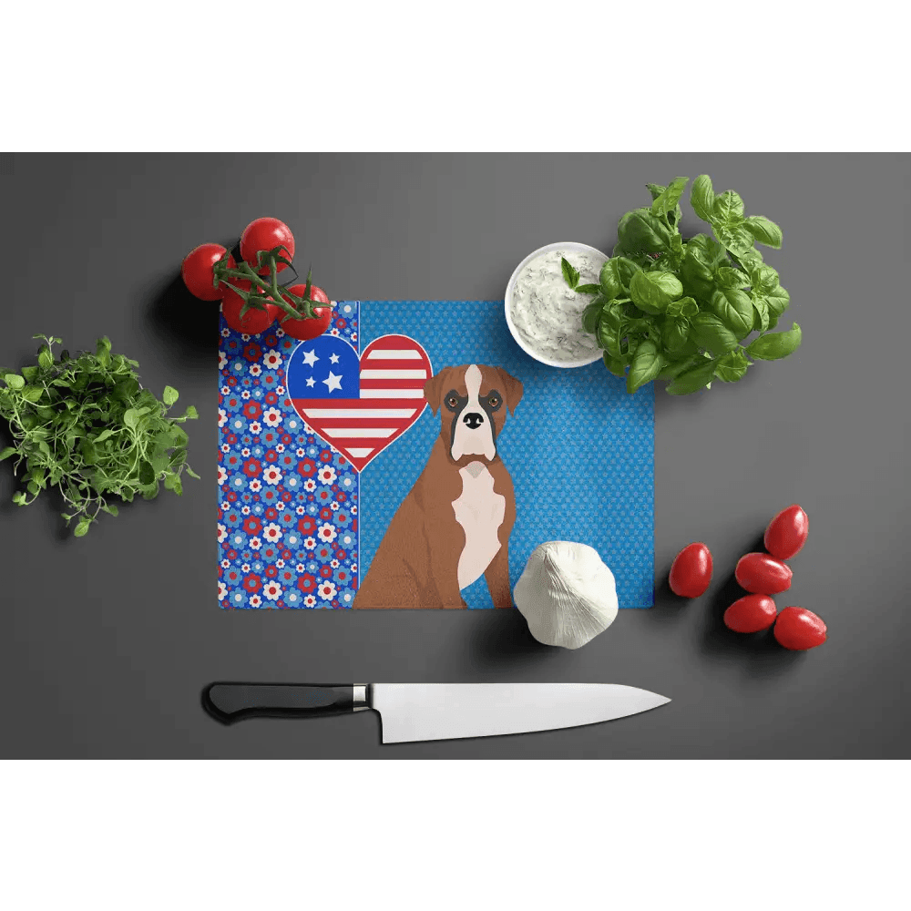 Natural Eared Red Fawn Boxer Glass Cutting Board - Estalios