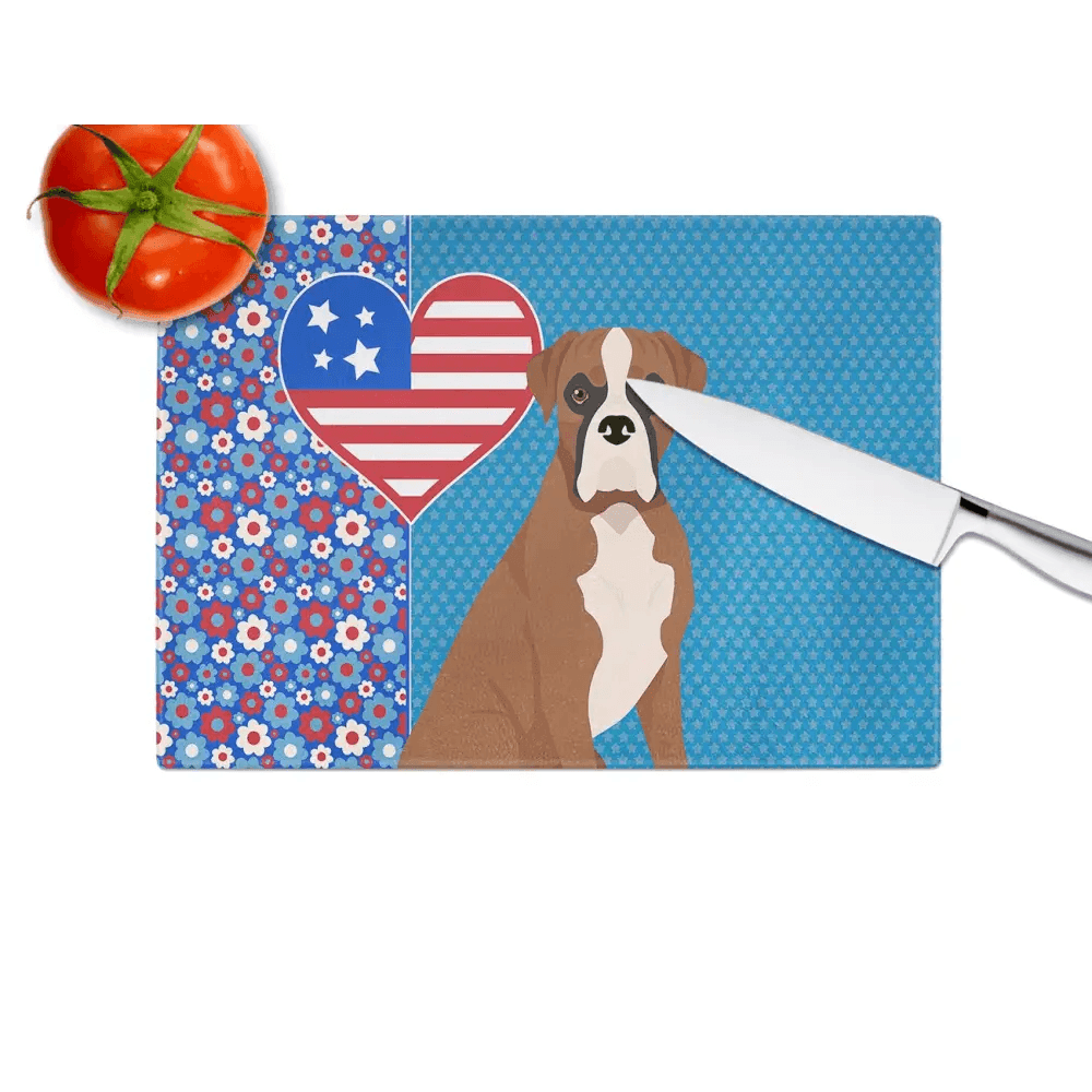 Natural Eared Red Fawn Boxer Glass Cutting Board - Estalios