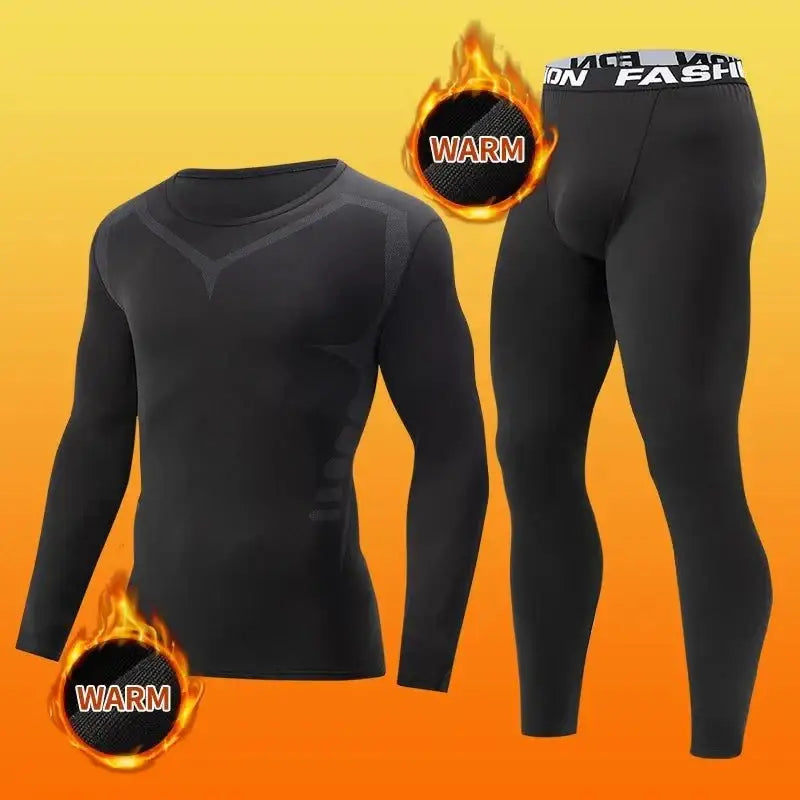 Black thermal underwear set in Navy Blue 2-Piece Men’s Tight for ultimate warmth