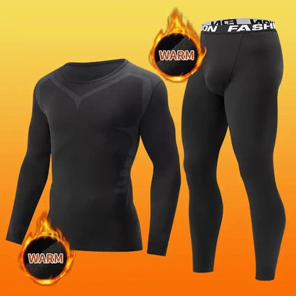 Black thermal underwear set in Navy Blue 2-Piece Men’s Tight for ultimate warmth