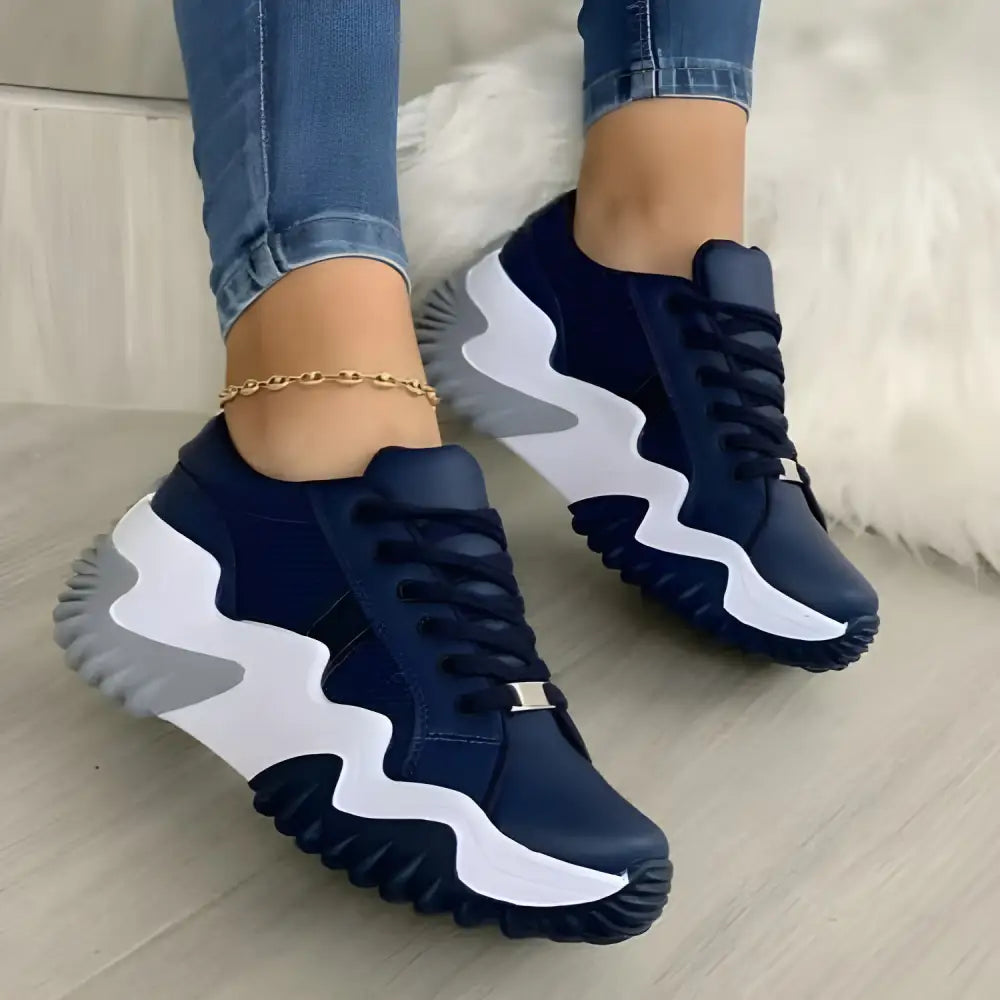 Navy Blue Platform Sneakers for Women, stylish breathable vulcanized women shoes casual