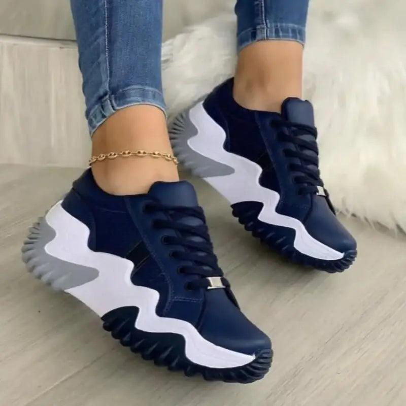 Blue and white Navy Blue Platform Sneakers for women, perfect breathable vulcanized shoes casual