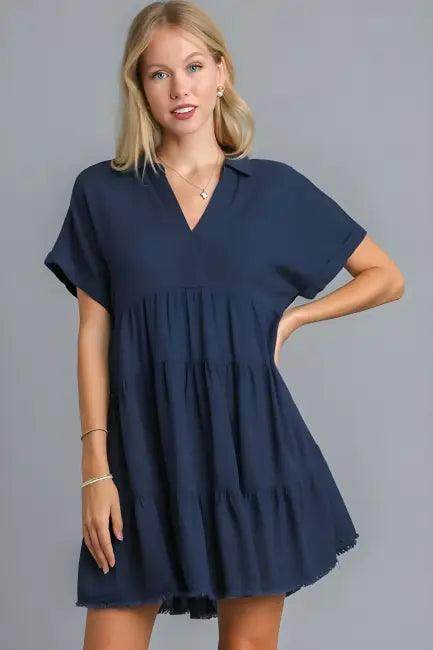 Wow Navy Blue Tiered Dress to Elevate Your Style - Estalios