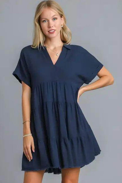 Wow Navy Blue Tiered Dress to Elevate Your Style - Estalios