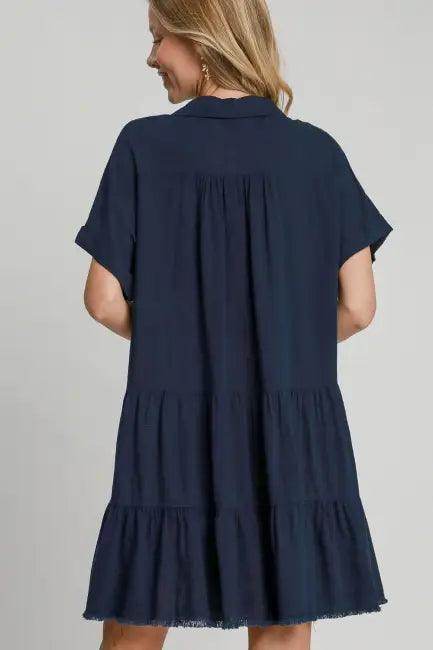 Wow Navy Blue Tiered Dress to Elevate Your Style - Estalios