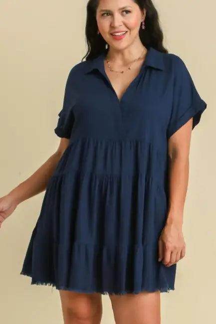 Wow Navy Blue Tiered Dress to Elevate Your Style - Estalios