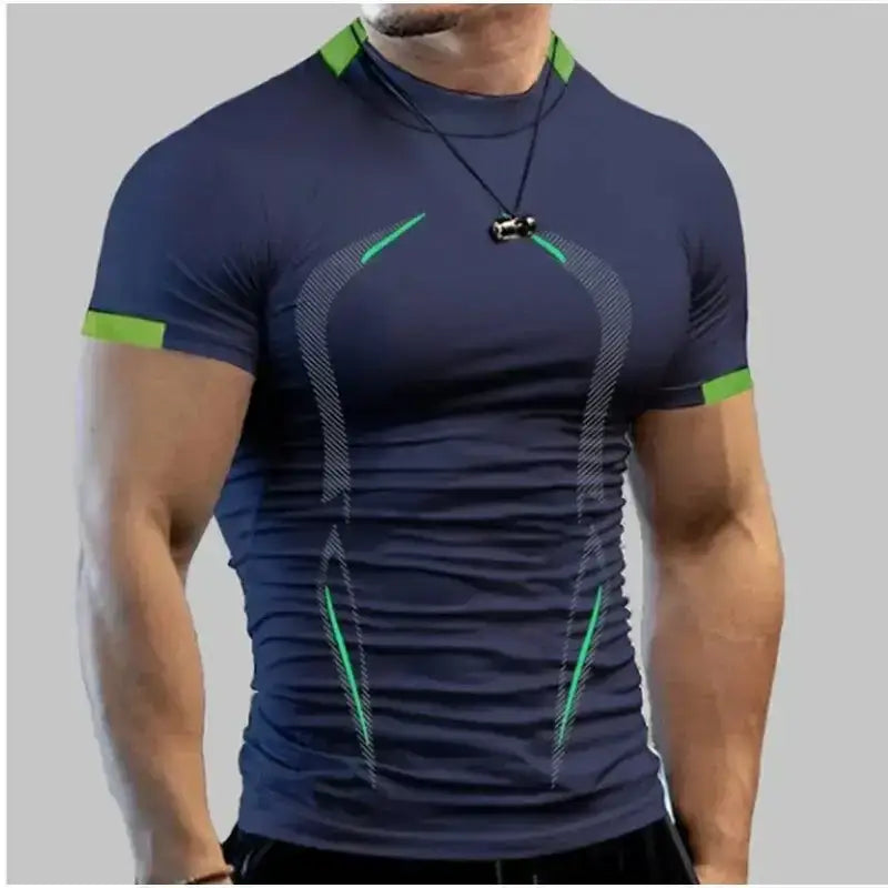 Form-fitting Navy Blue & White Compression Shirt for men, size XXL 75-80kg