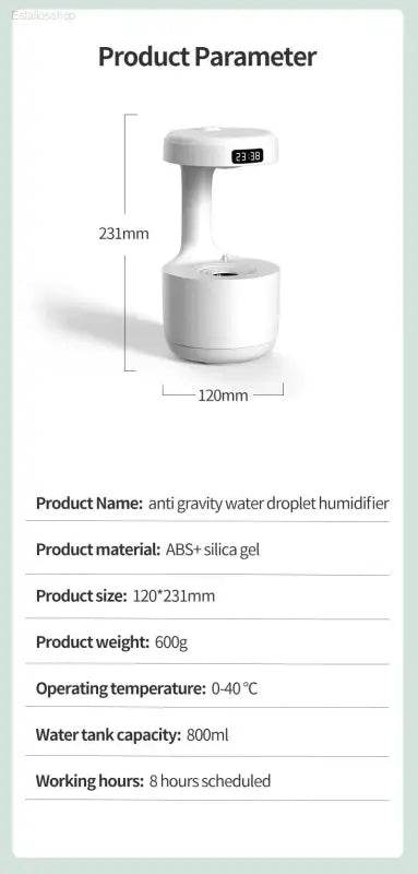 Anti-gravity water droplet humidifier.