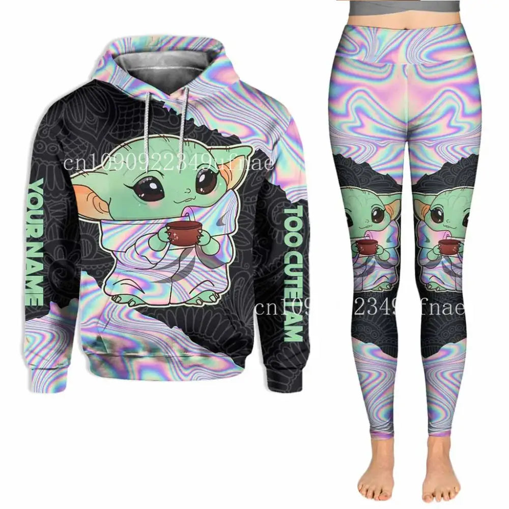 Cute Matching Grogu Hoodie and Mickey Yoga Pants for Baby Yoda fans in stylish sportswear