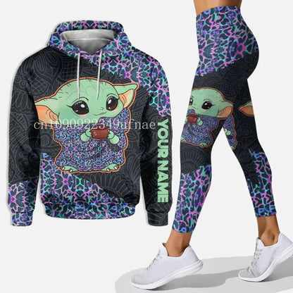 Cute Baby Yoda 3D Hoodie with matching Mickey Yoga Pants for stylish comfort