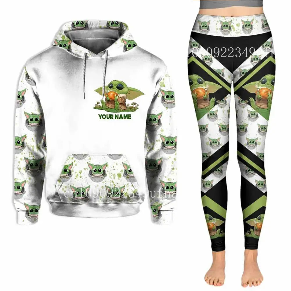 Cute Baby Yoda 3D Hoodie and Mickey Yoga Pants set for comfy trendy looks