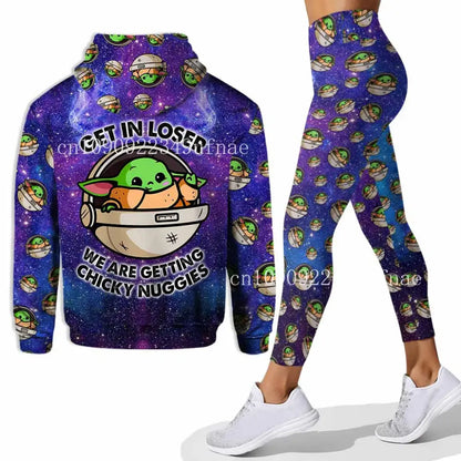 Grogu-themed hoodie and leggings set, perfect for fans of Baby Yoda and comfy fashion