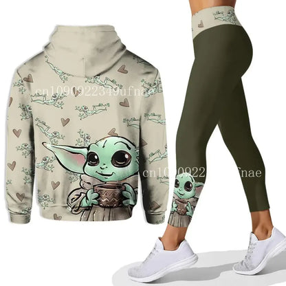 Stylish Baby Yoda 3D Hoodie set with Mickey Yoga Pants for trendy women’s sportswear