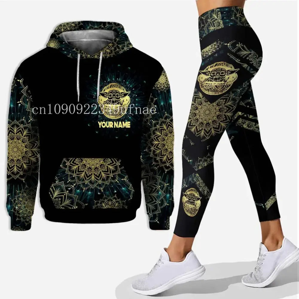 Matching Baby Yoda 3D Hoodie and Mickey Yoga Pants set for stylish comfort