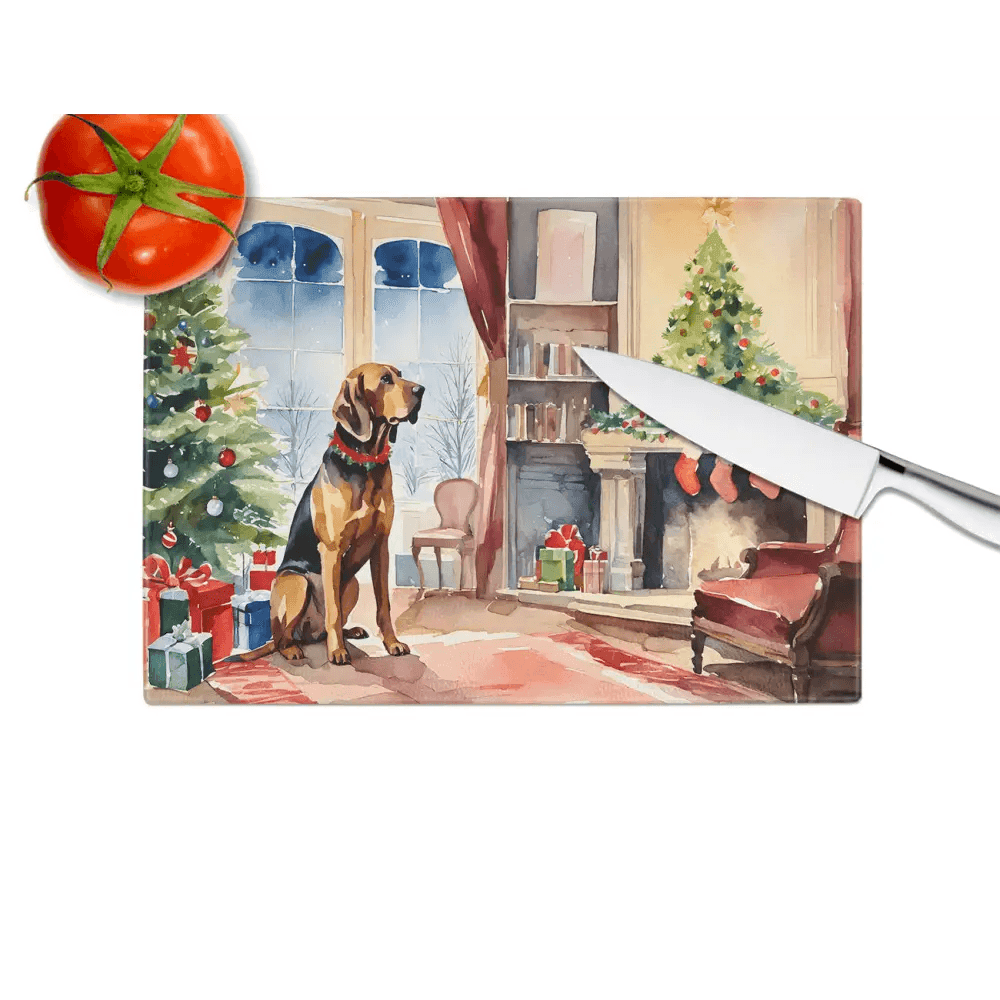 Bloodhound Cozy Christmas Cutting Board: Paw-fect Holiday Cheer! Here's a Product Description for the Bloodhound Cozy Christmas Cutting Board: - Estalios