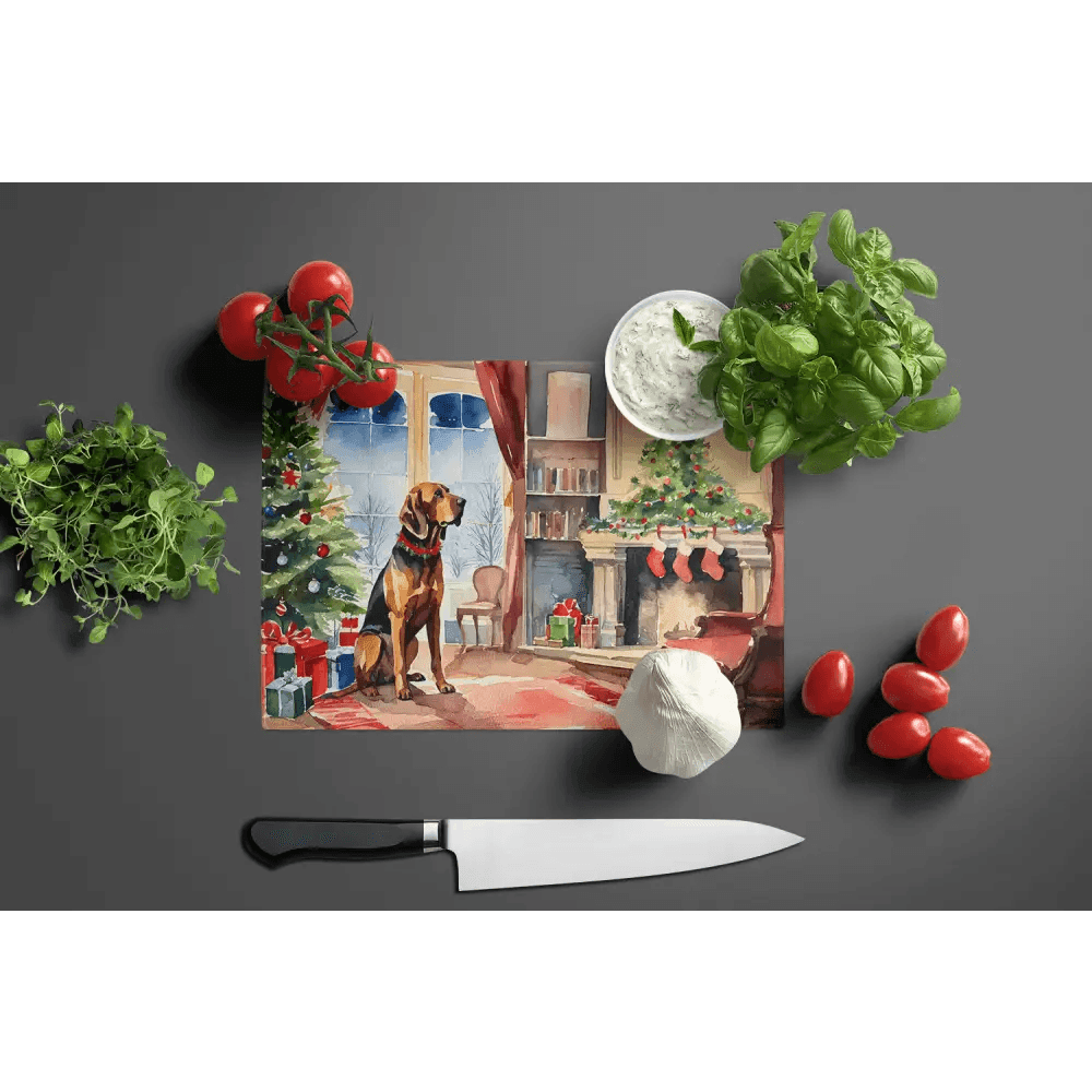 Bloodhound Cozy Christmas Cutting Board: Paw-fect Holiday Cheer! Here's a Product Description for the Bloodhound Cozy Christmas Cutting Board: - Estalios
