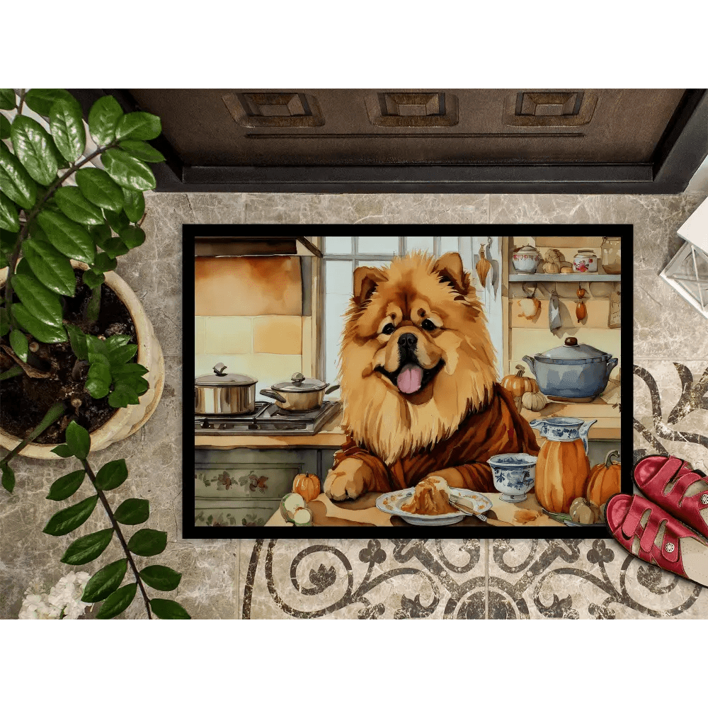 NEW Chow Chow Fall Kitchen Pumpkins Doormat Front Door Mat Indoor Outdoor Rugs for Entryway, Non Slip Washable Low Pile, 18H X 27W - Estalios