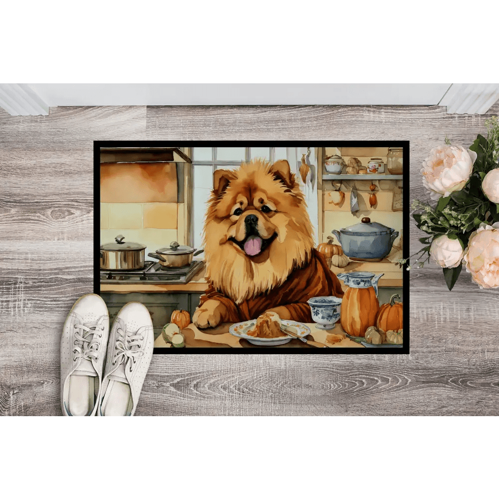 NEW Chow Chow Fall Kitchen Pumpkins Doormat Front Door Mat Indoor Outdoor Rugs for Entryway, Non Slip Washable Low Pile, 18H X 27W - Estalios