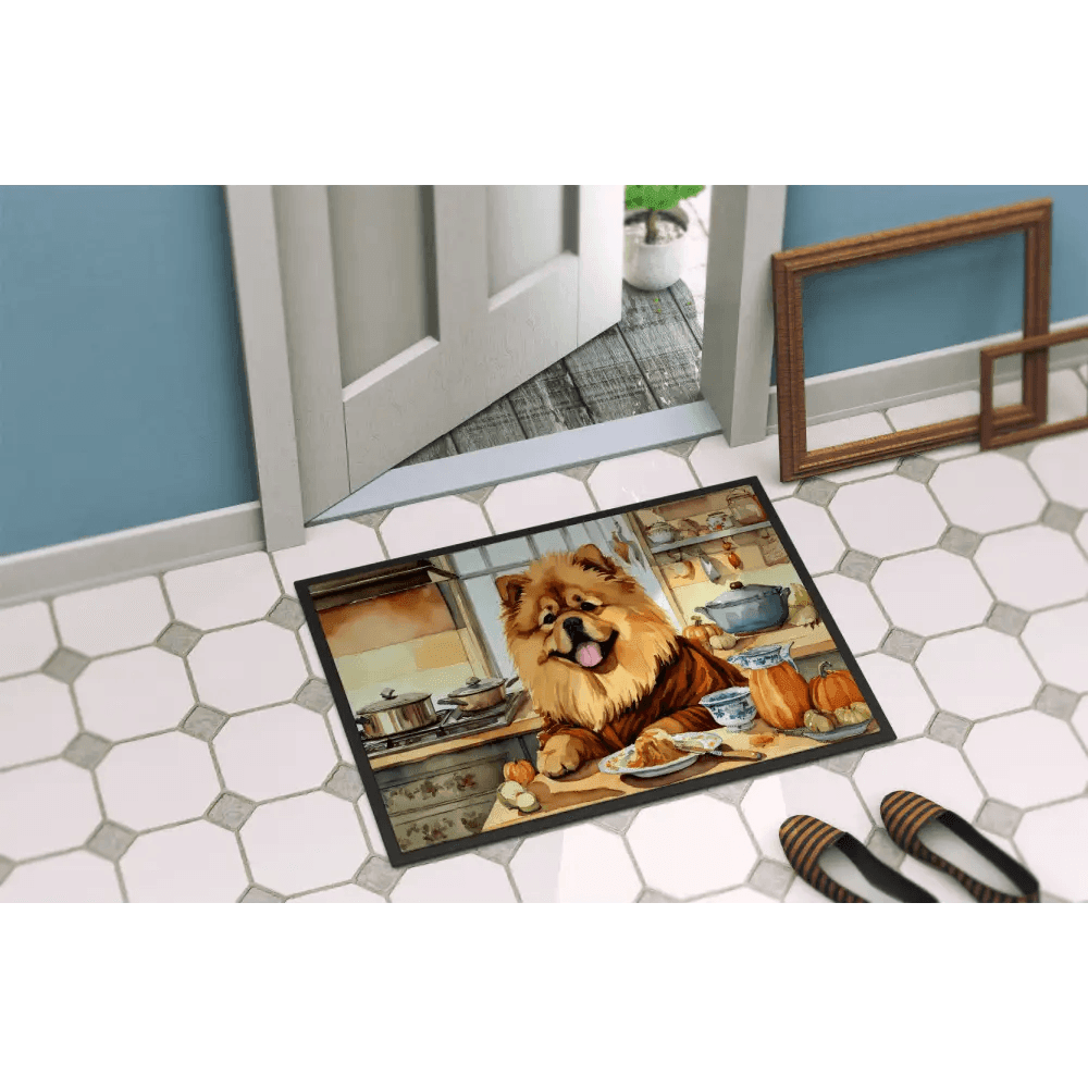 NEW Chow Chow Fall Kitchen Pumpkins Doormat Front Door Mat Indoor Outdoor Rugs for Entryway, Non Slip Washable Low Pile, 18H X 27W - Estalios