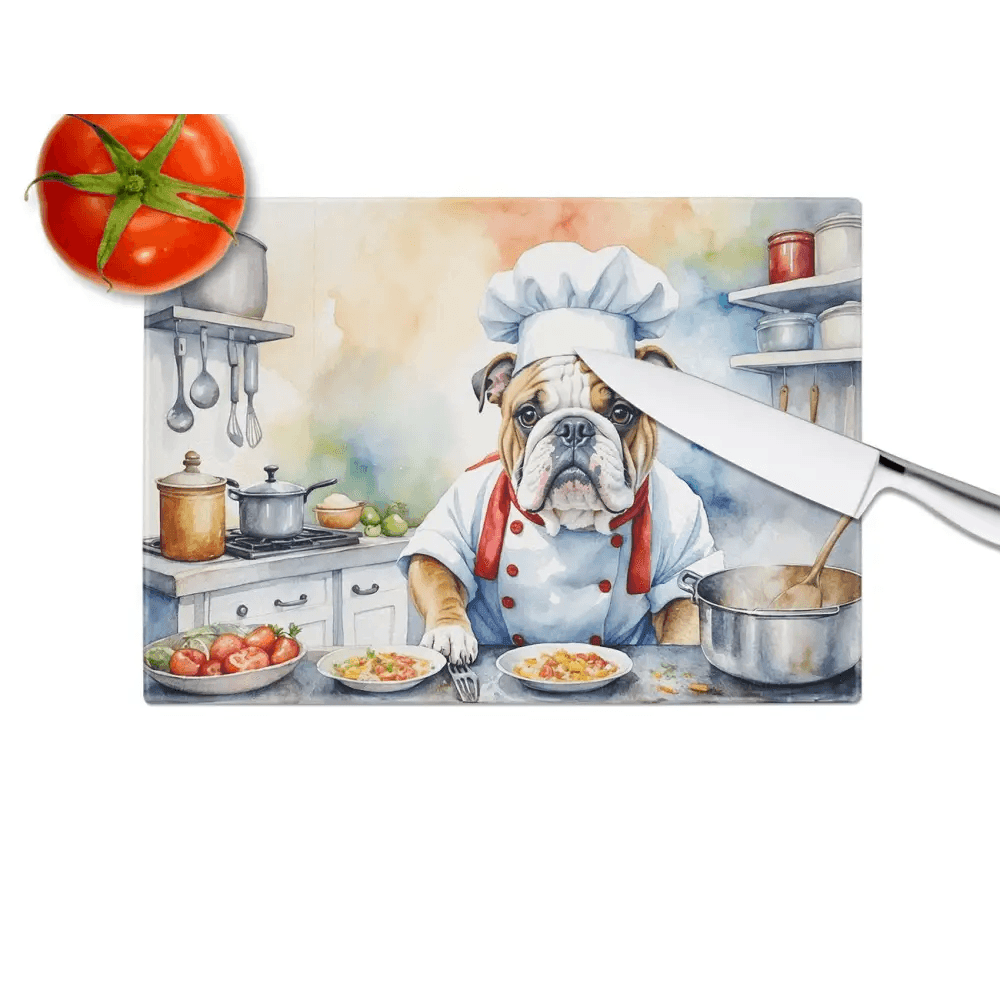 Bulldog Chefs Kitchen Watercolor: Pawsome Culinary Art! Introducing our Delightful Watercolor Bulldog Chef Illustration, a Charming Addition to any Kitchen! - Estalios