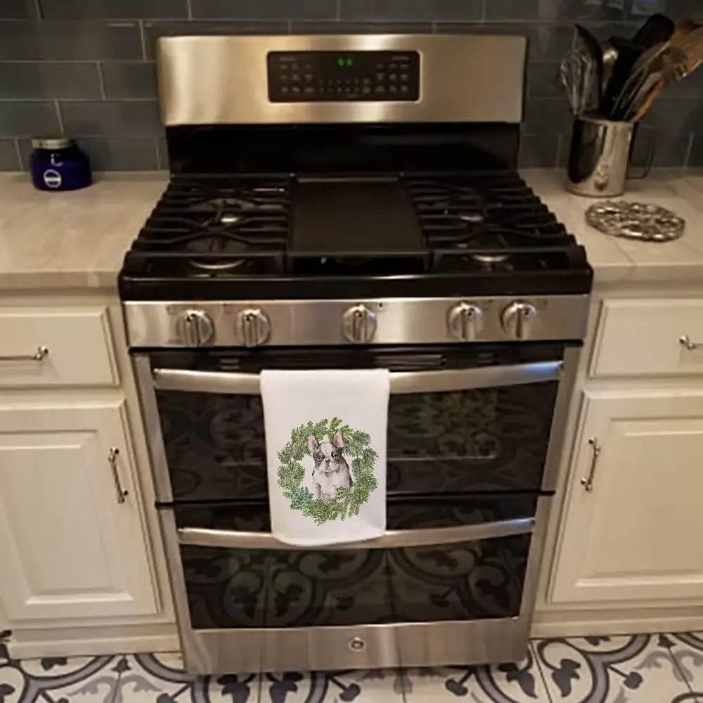 NEW French Bulldog Christmas Wreath Kitchen Towel Set - Estalios