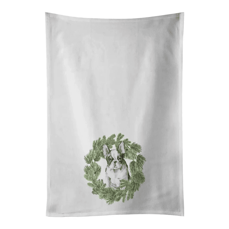NEW French Bulldog Christmas Wreath Kitchen Towel Set - Estalios