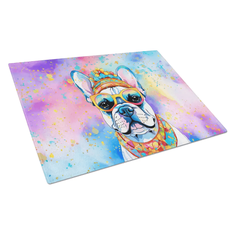 Vibrant French Bulldog Decorative Glass Cutting Board - Estalios
