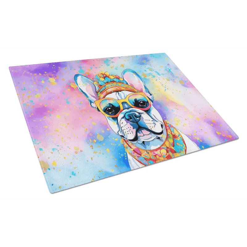 Vibrant French Bulldog Decorative Glass Cutting Board - Estalios