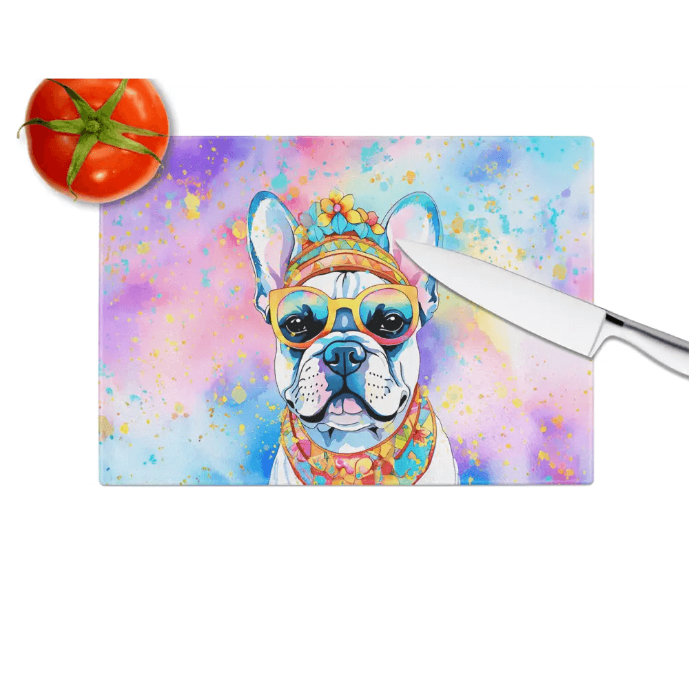 Vibrant French Bulldog Decorative Glass Cutting Board - Estalios