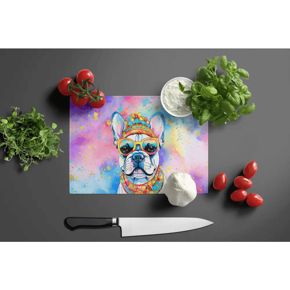 Vibrant French Bulldog Decorative Glass Cutting Board - Estalios