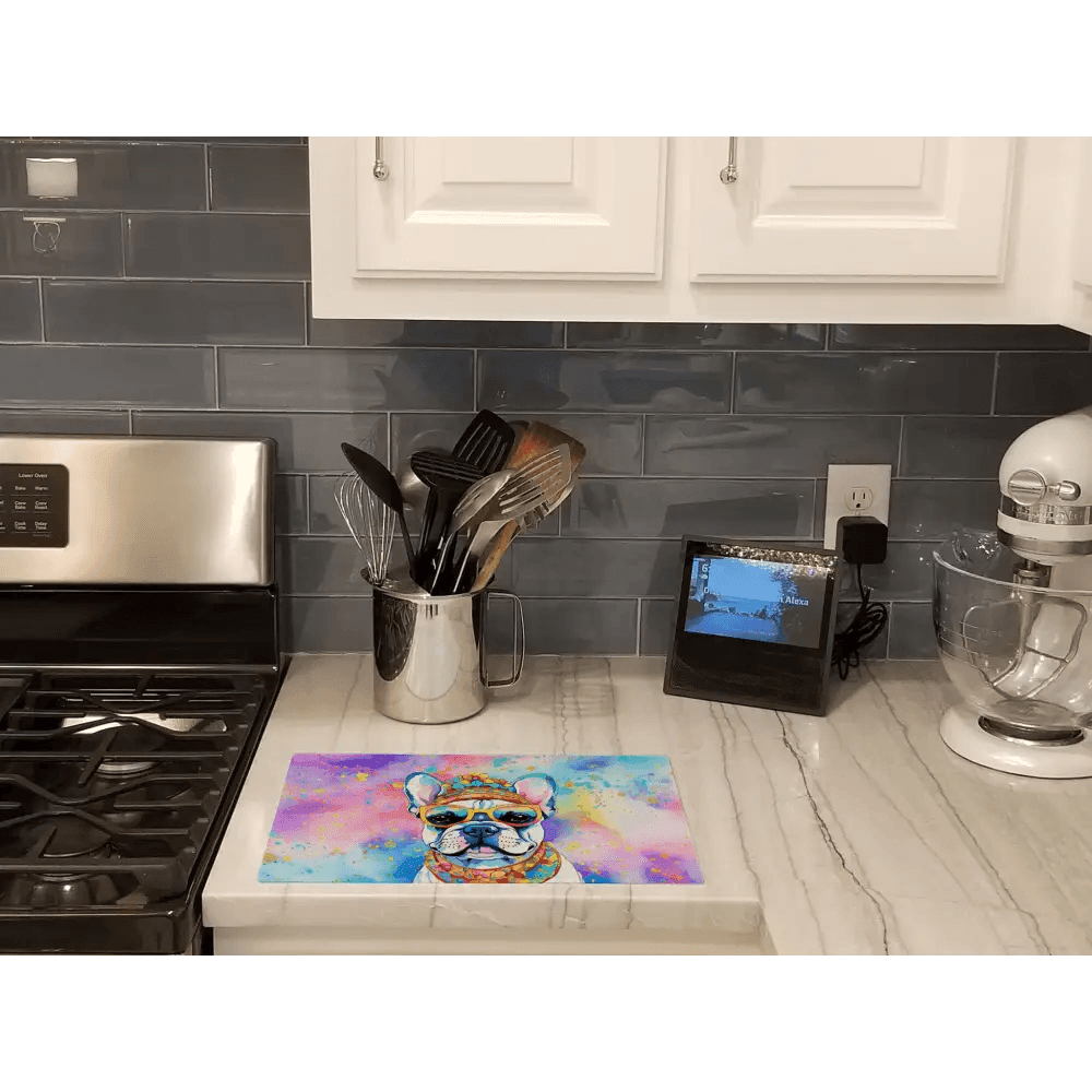 Vibrant French Bulldog Decorative Glass Cutting Board - Estalios