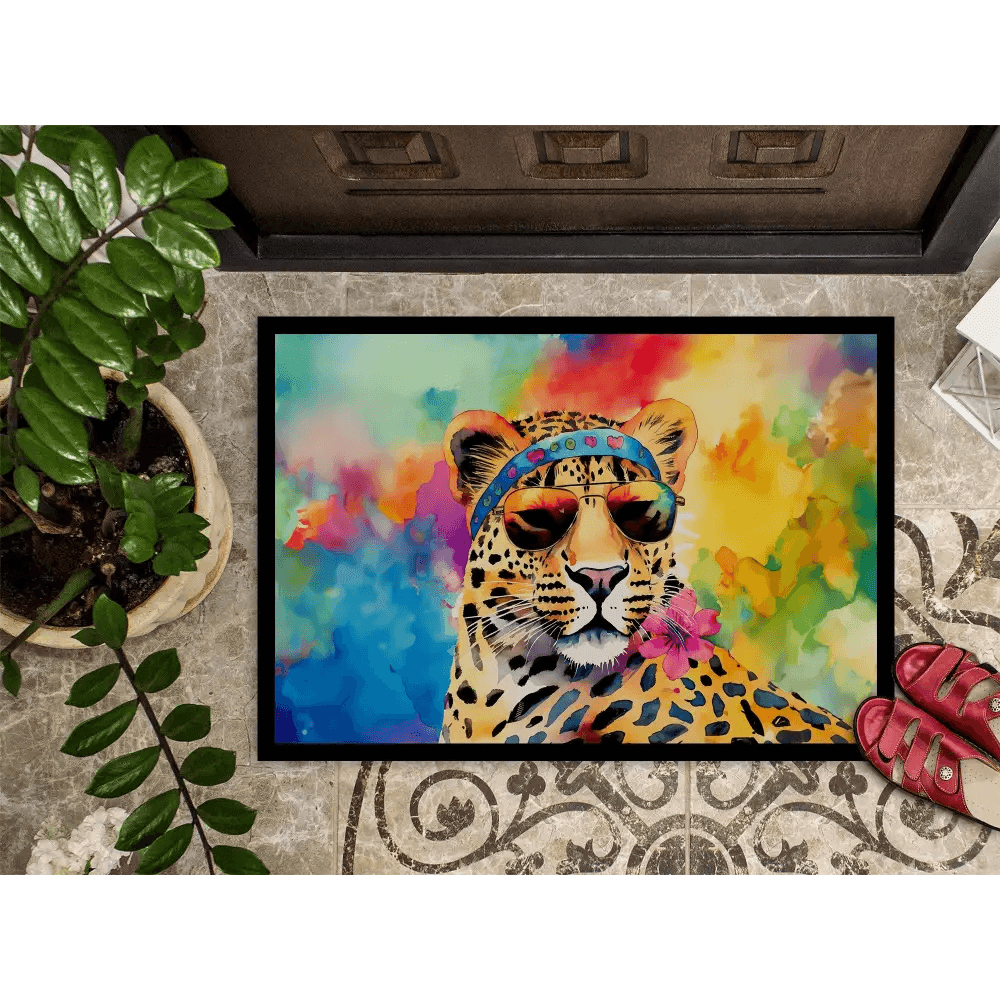 Roar-some Welcome: Hippie Animal Leopard Doormat! Unleash your Wild Side with our Colorful Leopard Doormat. this Vibrant - Estalios