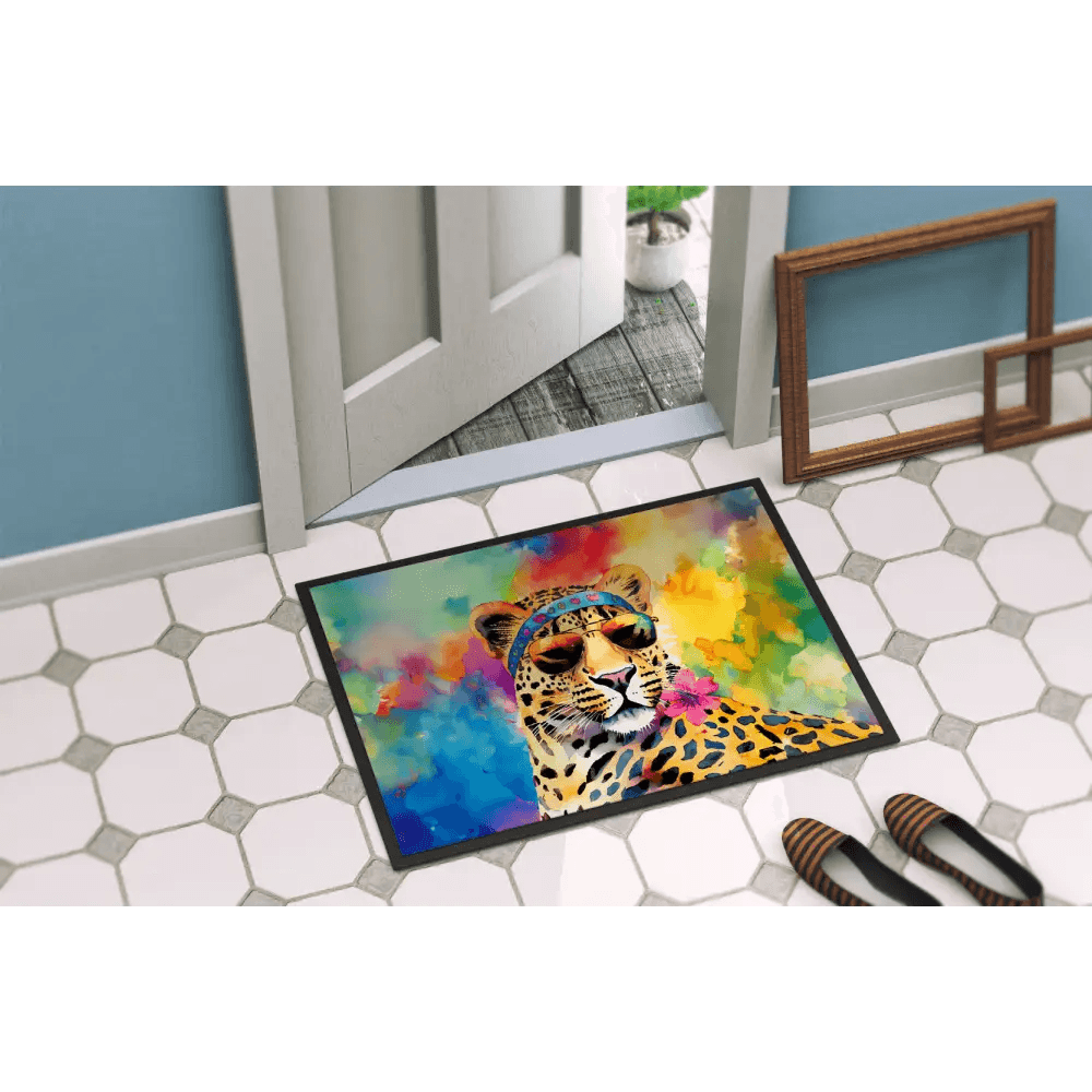 Roar-some Welcome: Hippie Animal Leopard Doormat! Unleash your Wild Side with our Colorful Leopard Doormat. this Vibrant - Estalios